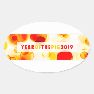 Sticker Ovale Année du cochon Bannière Bokeh 2019