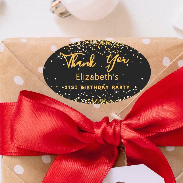 Sticker Ovale Anniversaire fête noir nom or Merci (Créateur téléchargé)