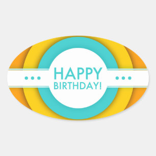 Sticker Ovale anniversaire heureux rétro