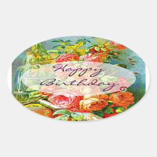Sticker Ovale Anniversaire rose de cru