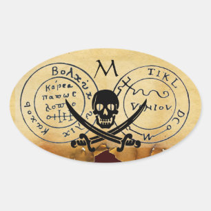 STICKER OVALE ANTIQUE TALISMAN / PIRATES CARTE DU TRÉSOR