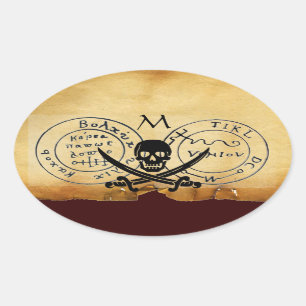 STICKER OVALE ANTIQUE TALISMAN / PIRATES CARTE DU TRÉSOR