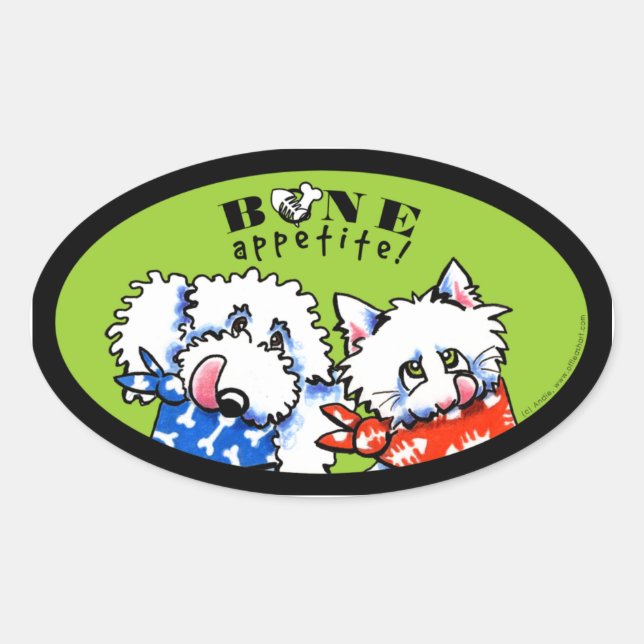 Sticker Ovale Appetit de chat de chien! Olive Gourmande Animaux (Devant)