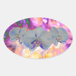 Sticker Ovale Aquarelle Abstraite orchidées tropicales