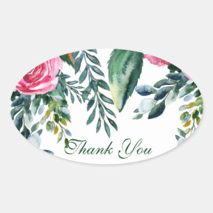 Sticker Ovale Aquarelle botanique Fleur de feuilles vintage Favo
