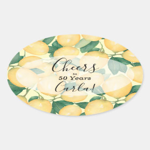 Sticker Ovale Aquarelle Citron et Verdure Anniversaire