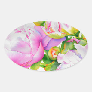 Sticker Ovale Aquarelle florale classique et élégante de pivoine