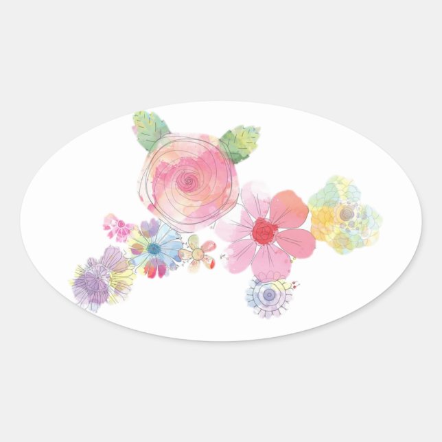 Sticker Ovale Aquarelle florale Pastel Design (Devant)