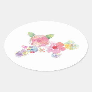 Sticker Ovale Aquarelle florale Pastel Design