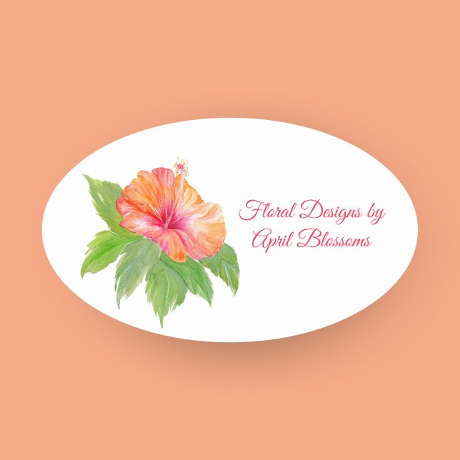 Sticker Ovale Aquarelle Hibiscus fleuriste (Créateur téléchargé)