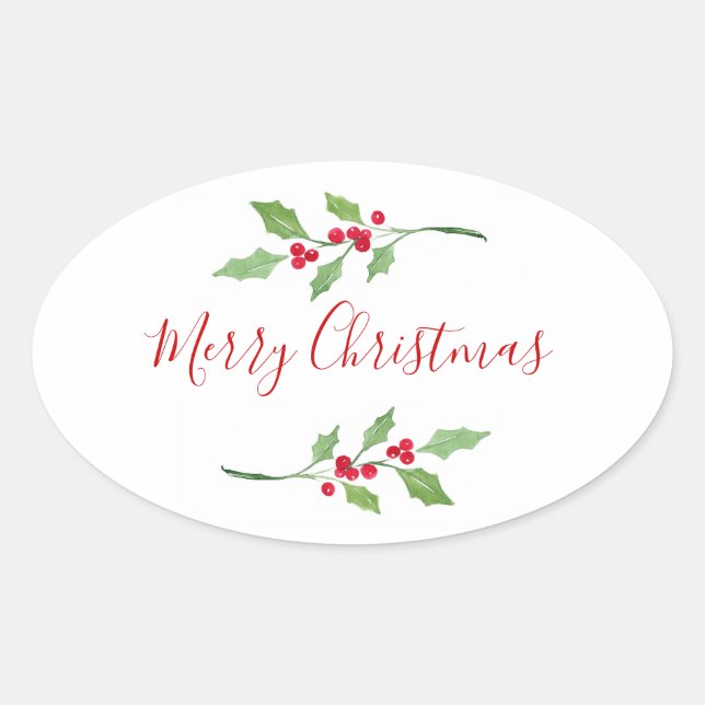 Sticker Ovale Aquarelle Holly Sprigs (Devant)