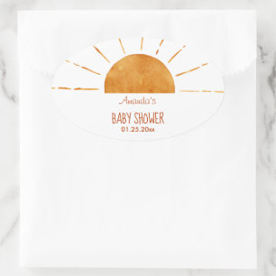 Sticker Ovale Aquarelle Joyeux Baby shower de saumons jaunes