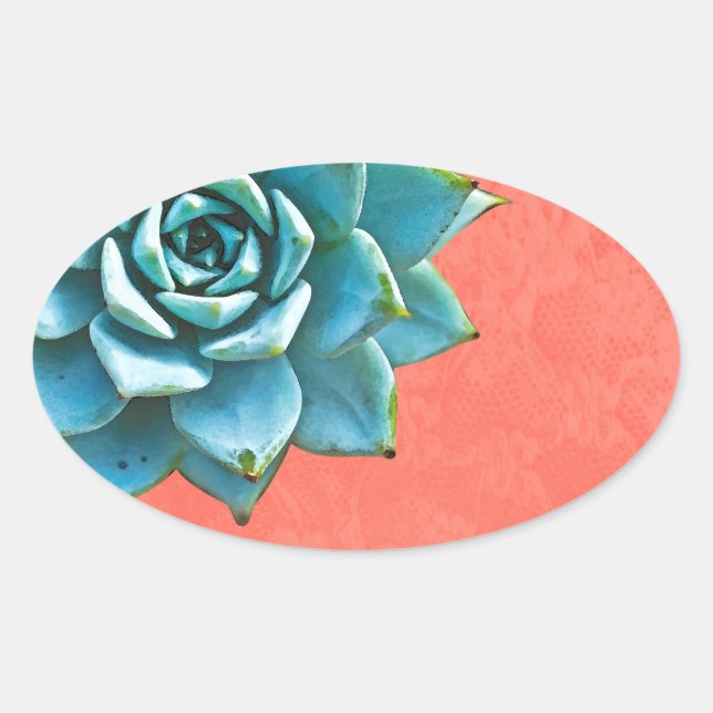 Sticker Ovale Aquarelle Succulente Dentelle orange (Devant)