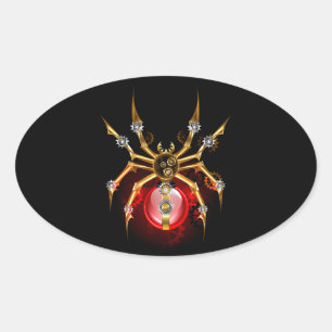 Sticker Ovale Araignée steampunk sur fond noir