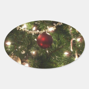 Sticker Ovale Arbre de Noël I Vacances Plutôt vert et rouge