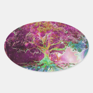 Sticker Ovale Arbre de vie de couleur arc-en-ciel