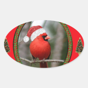 Sticker Ovale Arbres de cardinal et de Noël sur l'arrière - pl
