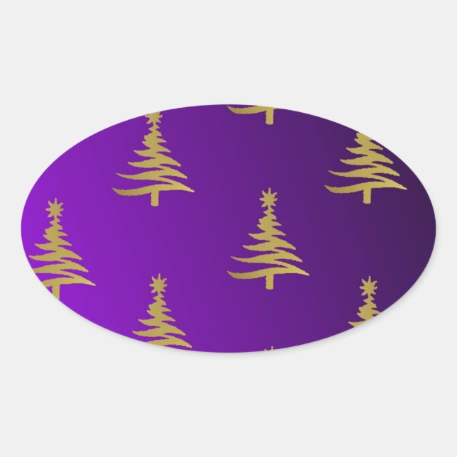Sticker Ovale Arbres de Noël Gold sur violet (Devant)