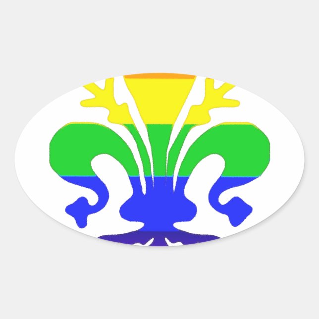 Sticker Ovale Arc-en-ciel stylisé Fleur de Lis (Devant)