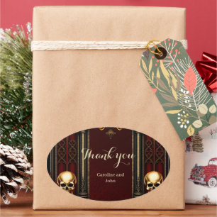 Sticker Ovale Archéologie gothique avec crânes