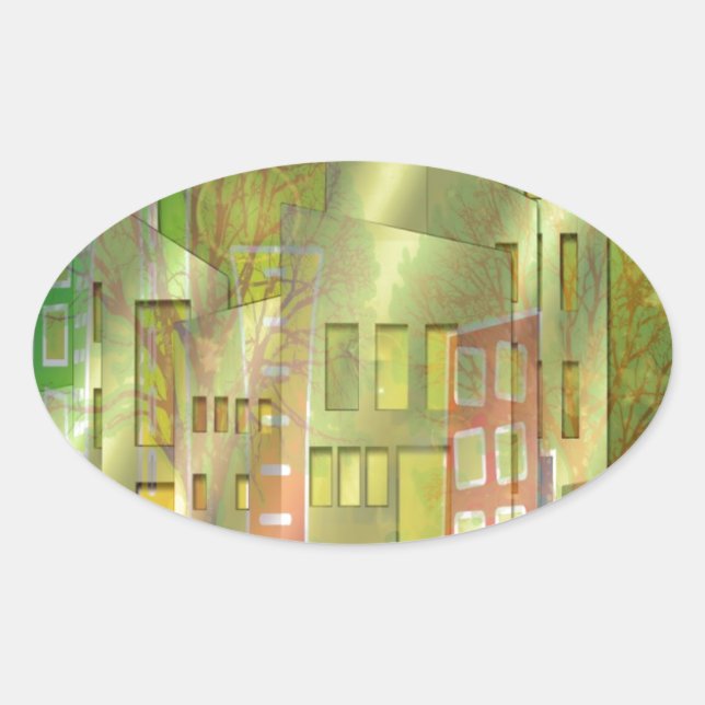 Sticker Ovale Architecture étonnante citadins accessoires d'art (Devant)