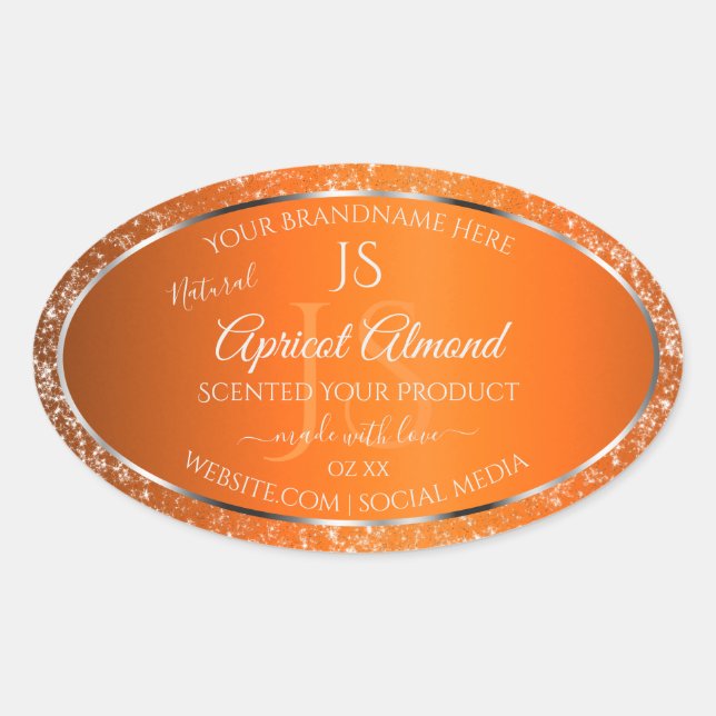 Sticker Ovale Argent orange avec initiales de Parties scintillan (Devant)