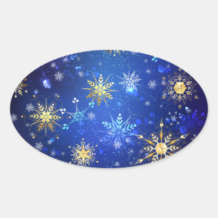 Sticker Ovale Arrière - plan Bleu XMAS avec des flocons de neige