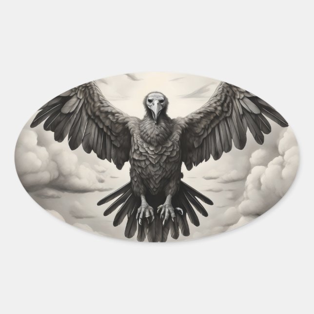 Sticker Ovale arrière - plan de nuage de vautour volant (Devant)
