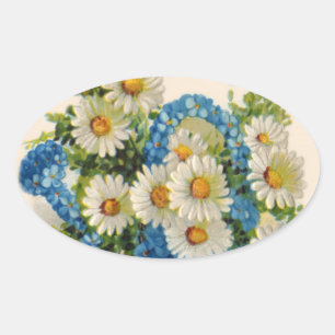 Sticker Ovale Arrosage à fleurs bleues