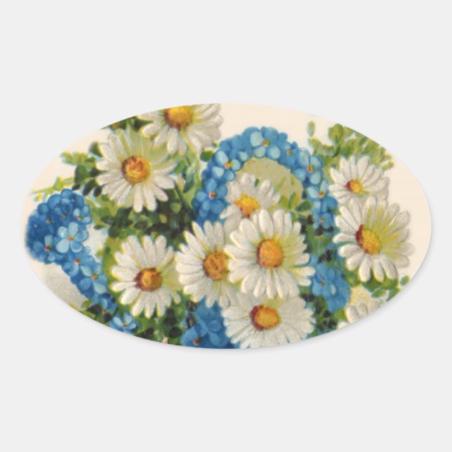 Sticker Ovale Arrosage à fleurs bleues (Devant)