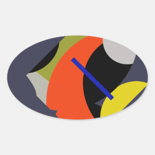 Sticker Ovale Art Abstrait Rouge Jaune Bleu