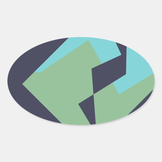 Sticker Ovale Art Abstrait Turquoise Bleu Vert (Devant)