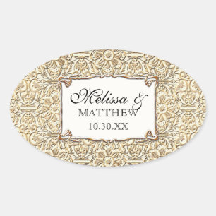 Sticker Ovale Art Déco Nouveau Faux Or Floral Dentelle Damas