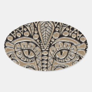 Sticker Ovale Art déco or noir chat de style égyptien