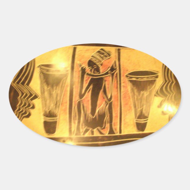 Sticker Ovale Art Ethnique Africain d'or Imprimer (Devant)