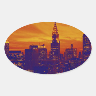 Sticker Ovale Art pop orange bleu New York City