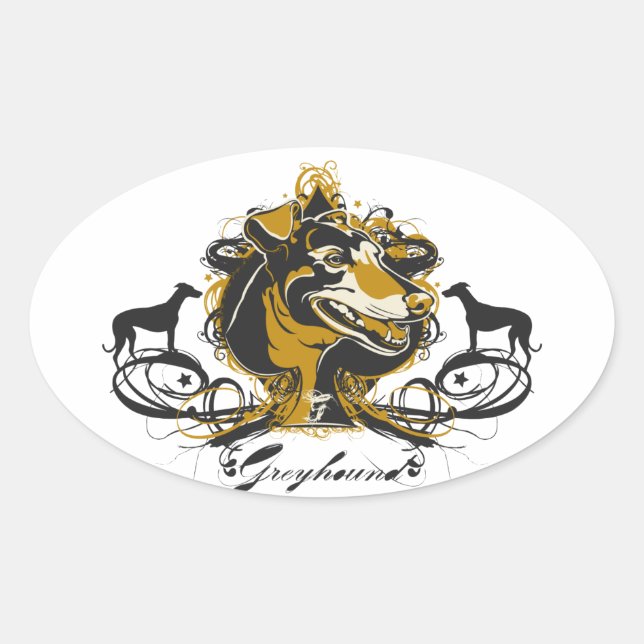 Sticker Ovale Artistique Urbain Greyhound Chien race Design (Devant)
