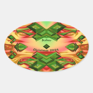 Sticker Ovale ASHER ~ NOËL 2024 Vert Rouge Jaune Fractal ~