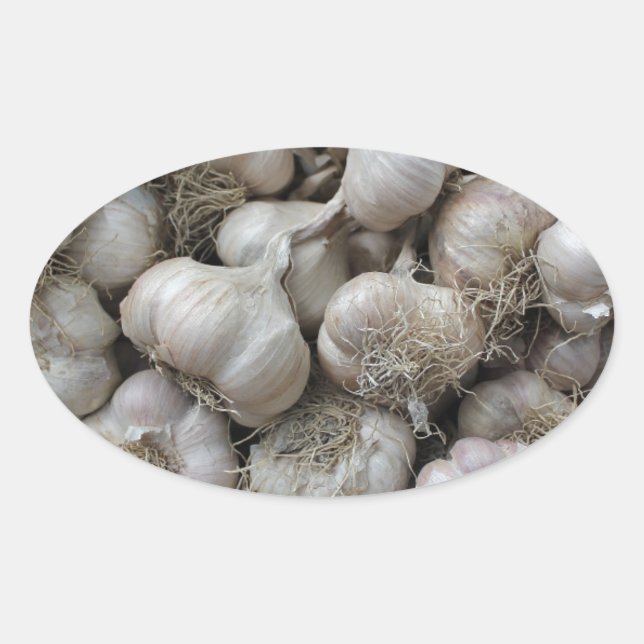 Sticker Ovale Assaisonnement de l'ail brut Aliments sains Fond d (Devant)