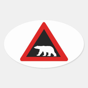 Sticker Ovale Attention aux ours polaires, signalisation, Norvèg