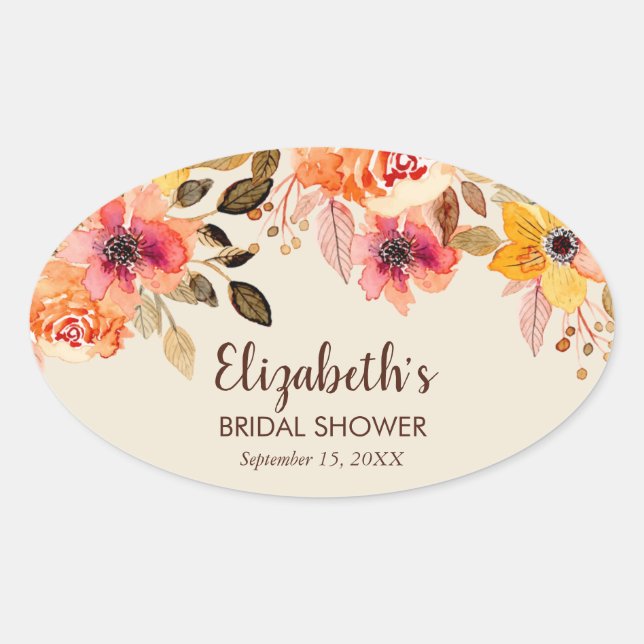 Sticker Ovale Automne Aquarelle Floral Baby Shower (Devant)