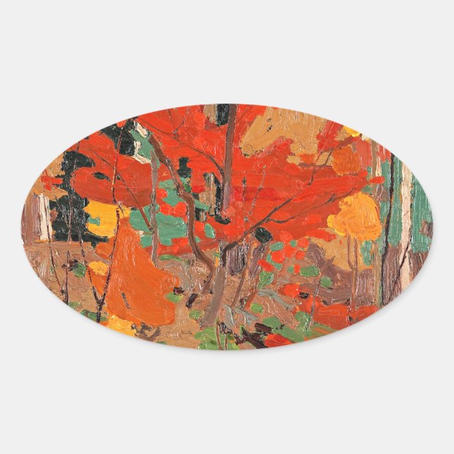 Sticker Ovale Automne-Automne, art de Tom Thomson, (Devant)
