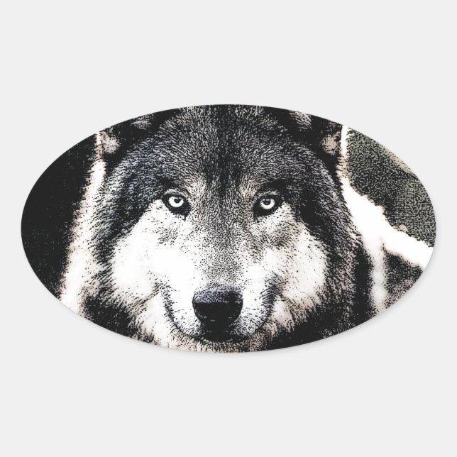 Sticker ovale aux yeux de loup sauvage (Devant)