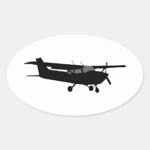 Sticker Ovale Avion classique Cessna noir Silhouette volante
