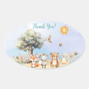 Sticker Ovale Baby Shower Animaux Fantastiques de la Faune