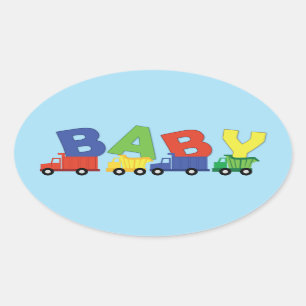 Sticker Ovale Baby shower de camion de construction