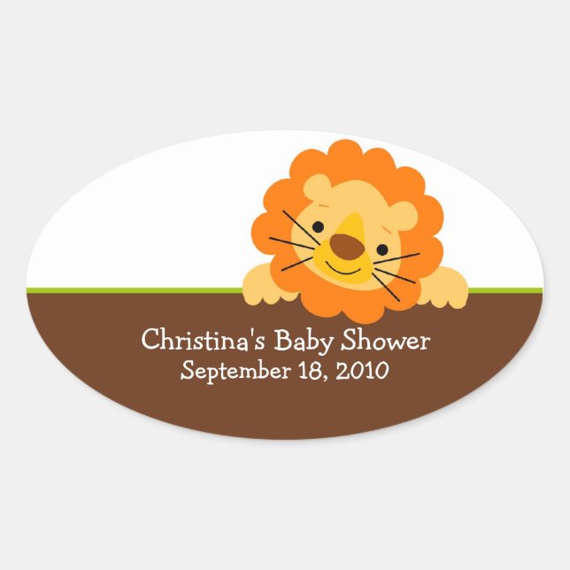 Sticker ovale Baby shower de Lion mignon (Devant)