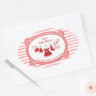 Sticker Ovale Baby shower de Noël Père Noël Vêtements rouge et