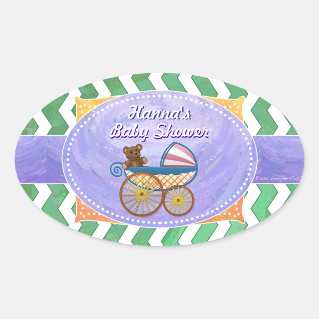 Sticker Ovale Baby shower Emerald Green Chevron (Devant)
