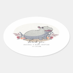Sticker Ovale Baby shower hippo bébé mignon